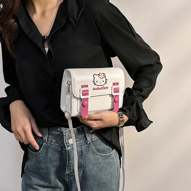 Bolso de Hombro con Estampado de Hello Kitty, Diseño Color Block, Nuevo Estilo, Bolso Cuadrado Pequeño para Chicas, Textura PU, Bolso Cruzado Cambridge