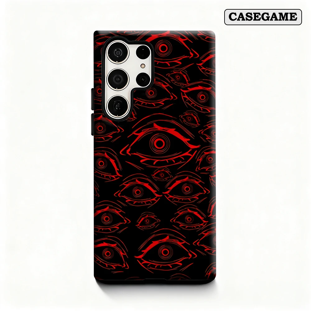 Casegame Phone Case for Samsung Galaxy S26 S25 Ultra S24 S23 Plus Shockproof Double Layer Tough Back Red Eye Sketch Cover