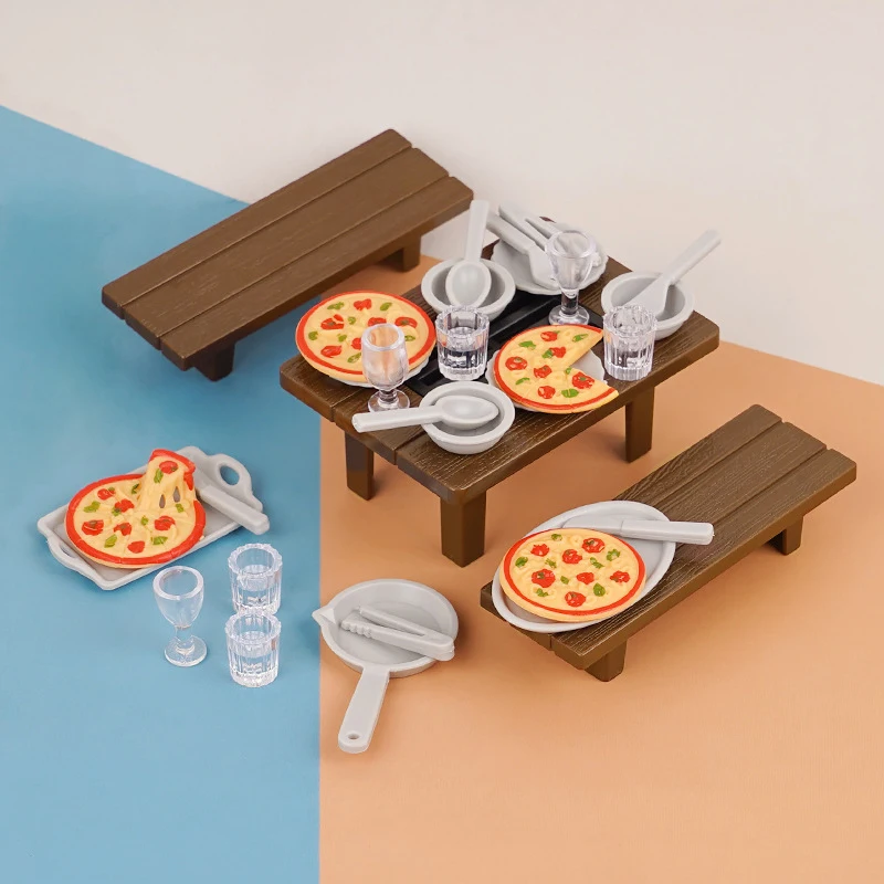 1 Satz Simulation Mini Grill Pizza Cup Kit Tisch Stuhl Puppenhaus Modell Küche DIY Zubehör Kinder so tun, als würden sie Spielzeug spielen