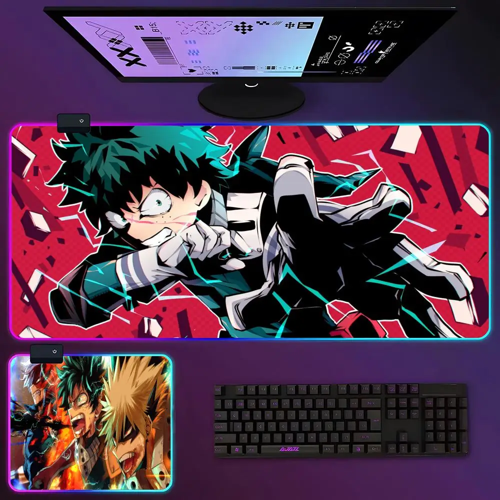 My Hero Academia Mouse Pad RGB Luminous 900x400x3mm Thickened  Large Table Pad Encrypted Anti Skid Super Large Mouse Pad