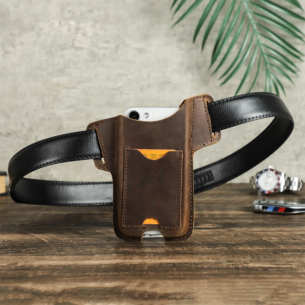 CONTACTS FAMILY Leather Phone Case for Ap iPhone 16 15 14 13 Pro Max 5.4/6.1/6.7 inch Phone Waist Bag Men Cellphone Loop Holster