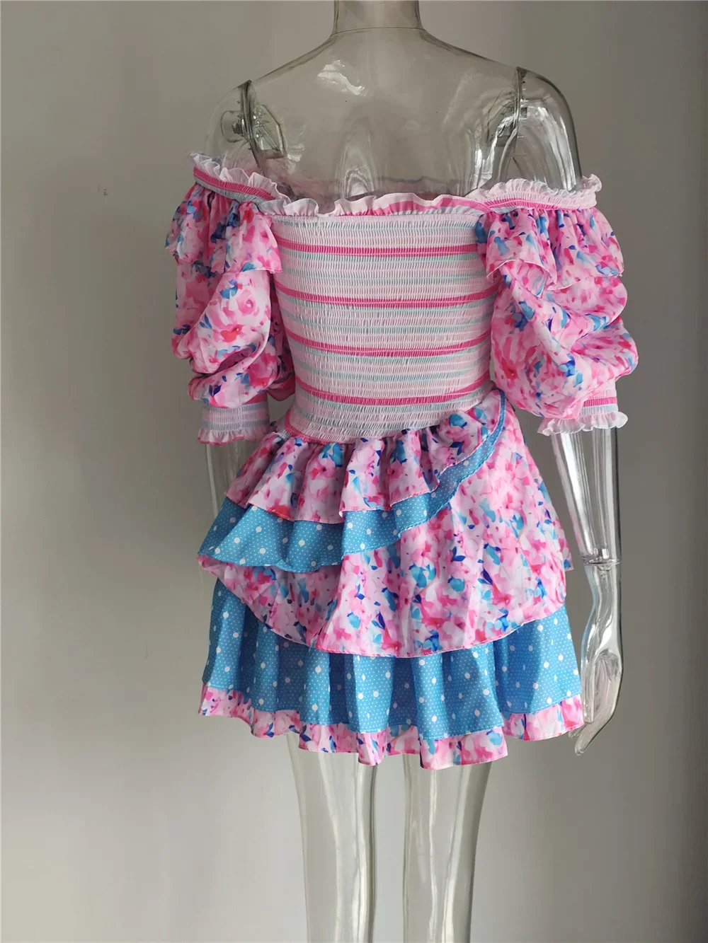 Mùa Hè 2022 Hỗn Hợp Họa Tiết In Hoa Xù Lông Ngày Lễ Đầm Cổ Vuông Smocked Gợi Cảm Laides Đầm Mini