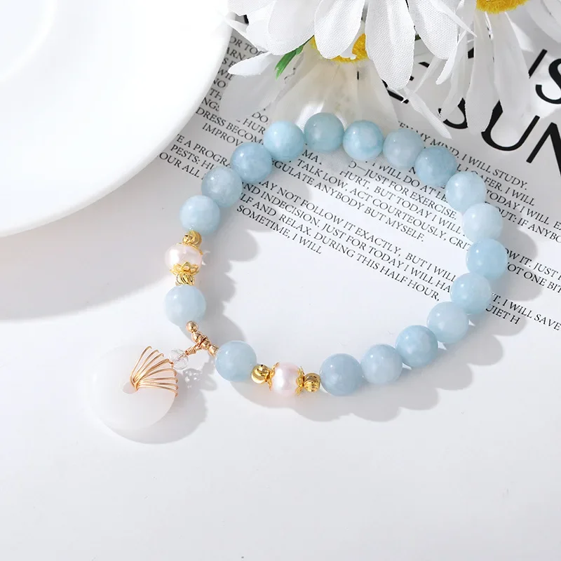 

Anglang Green/Blue Stones Natural Freshwater Pearls Jade Gold Color Strand Bracelets for Women Men Lucky Fashion Jewelry YBR306