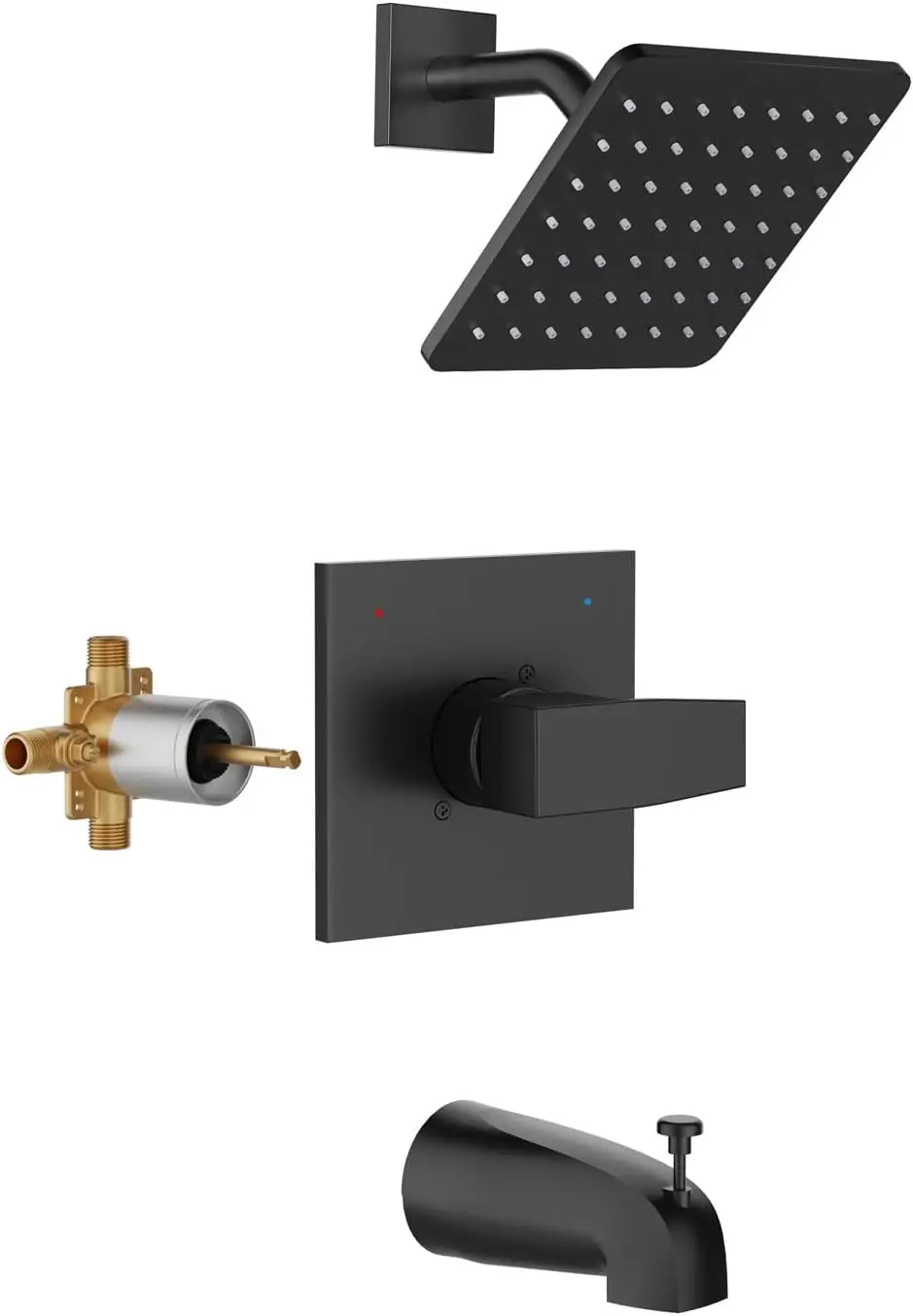 

Матовый черный смеситель для душа с клапаном, комплект отделки ванны с одной ручкой, дождевая насадка высокого давления