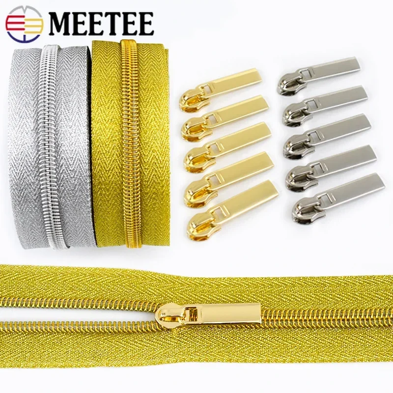 4M Gold Silver 3# 5# Nylon Zipper Tapes for Sewing+ Zippers Sliders DIY Zips By The Meter Coat Repair Kits Apparel Accessories