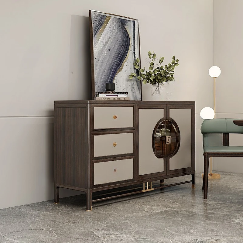 New Chinese light luxury solid wood dining side cabinet Modern Italian light luxury tea and wine cabinet Living room storage
