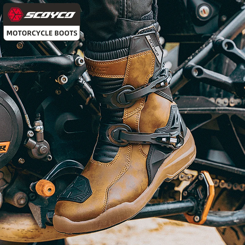 SCOYCO MT038 Motorcycle mid-tube boots riding boots leather TPU protective shell high-tube Protector shoes riding equipment