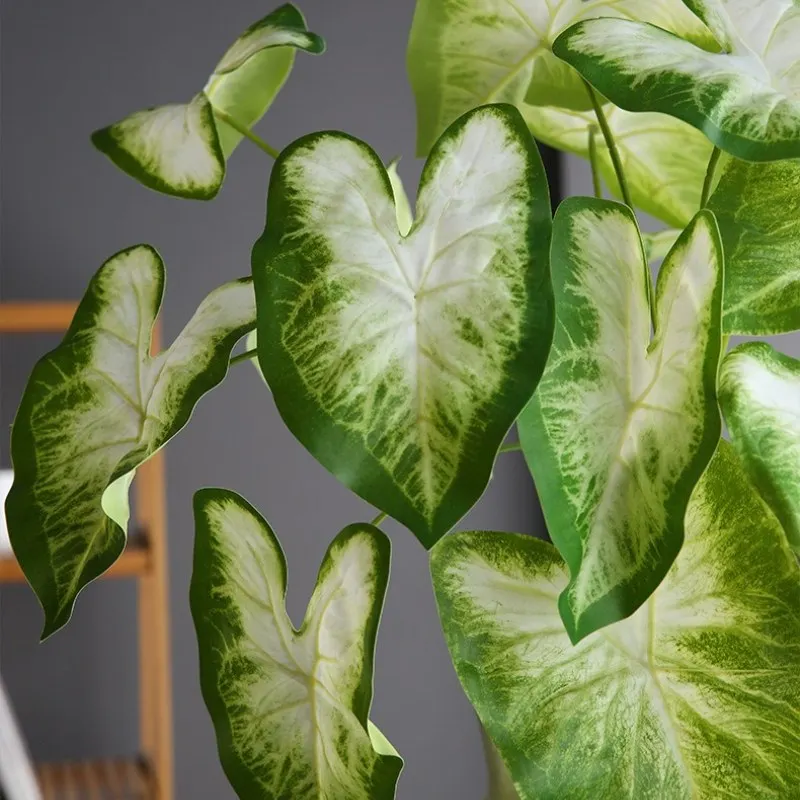 

Пластиковые имитационные зеленые растения, красочные листья таро, искусственные цветы, украшение для аудитории, искусственные 7 головок, листья Таро, растение