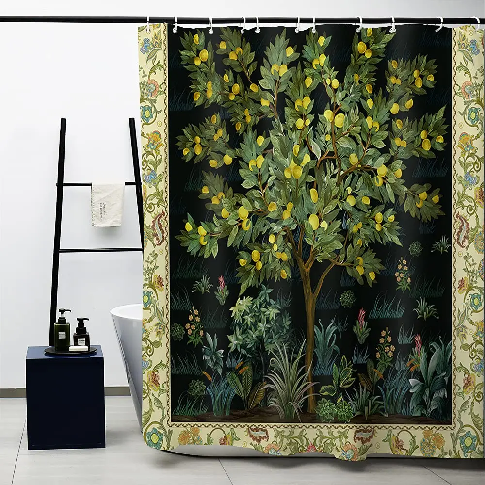 William Morris Shower Curtain,Green   Set for Bathroom Heavy Weight Fabric Decorative Bath  Washable