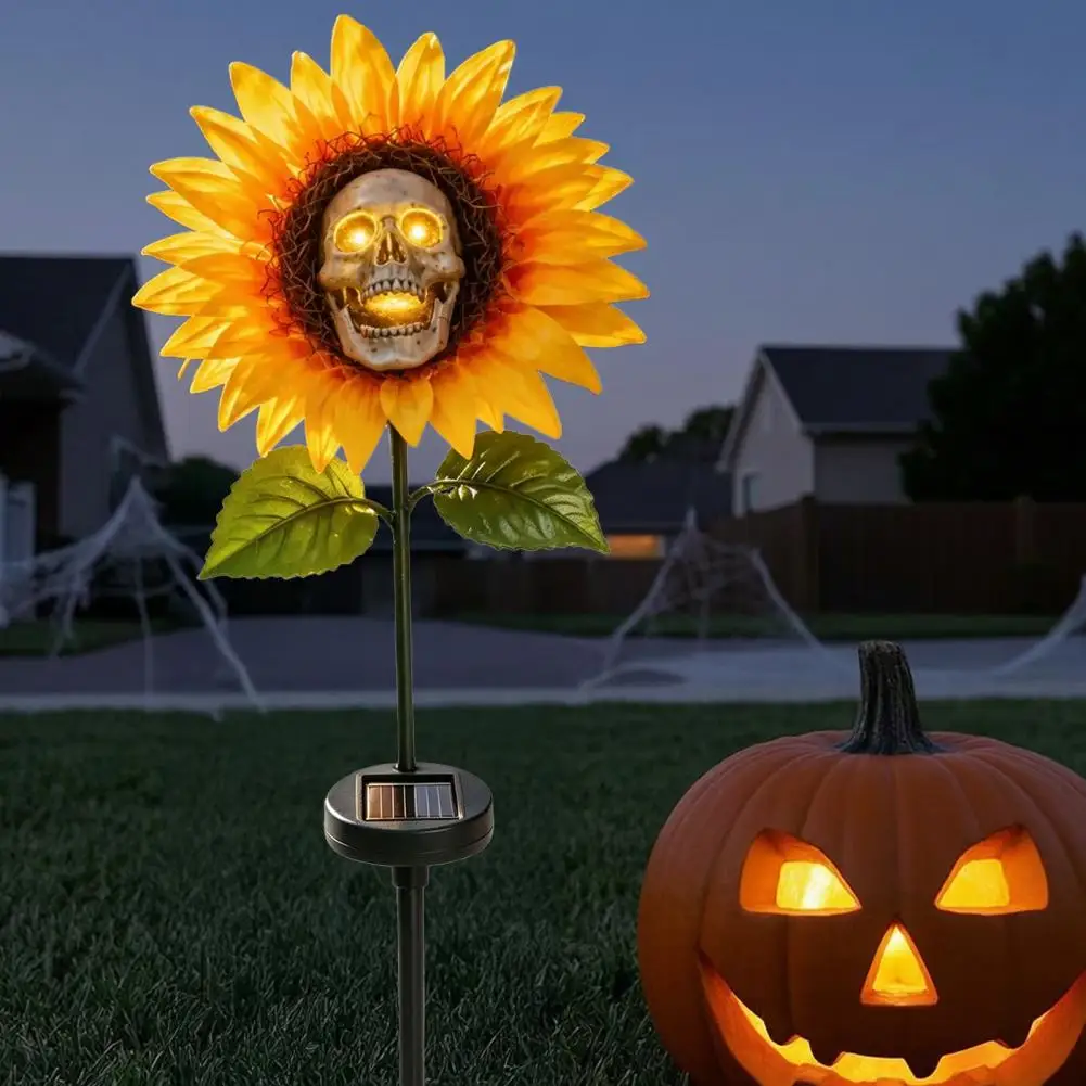 Automatic Dusk to Dawn Yard Lamps Solar Garden Stake Light Skull Sunflower Statue Lamp Waterproof Led Outdoor Decor for Patio