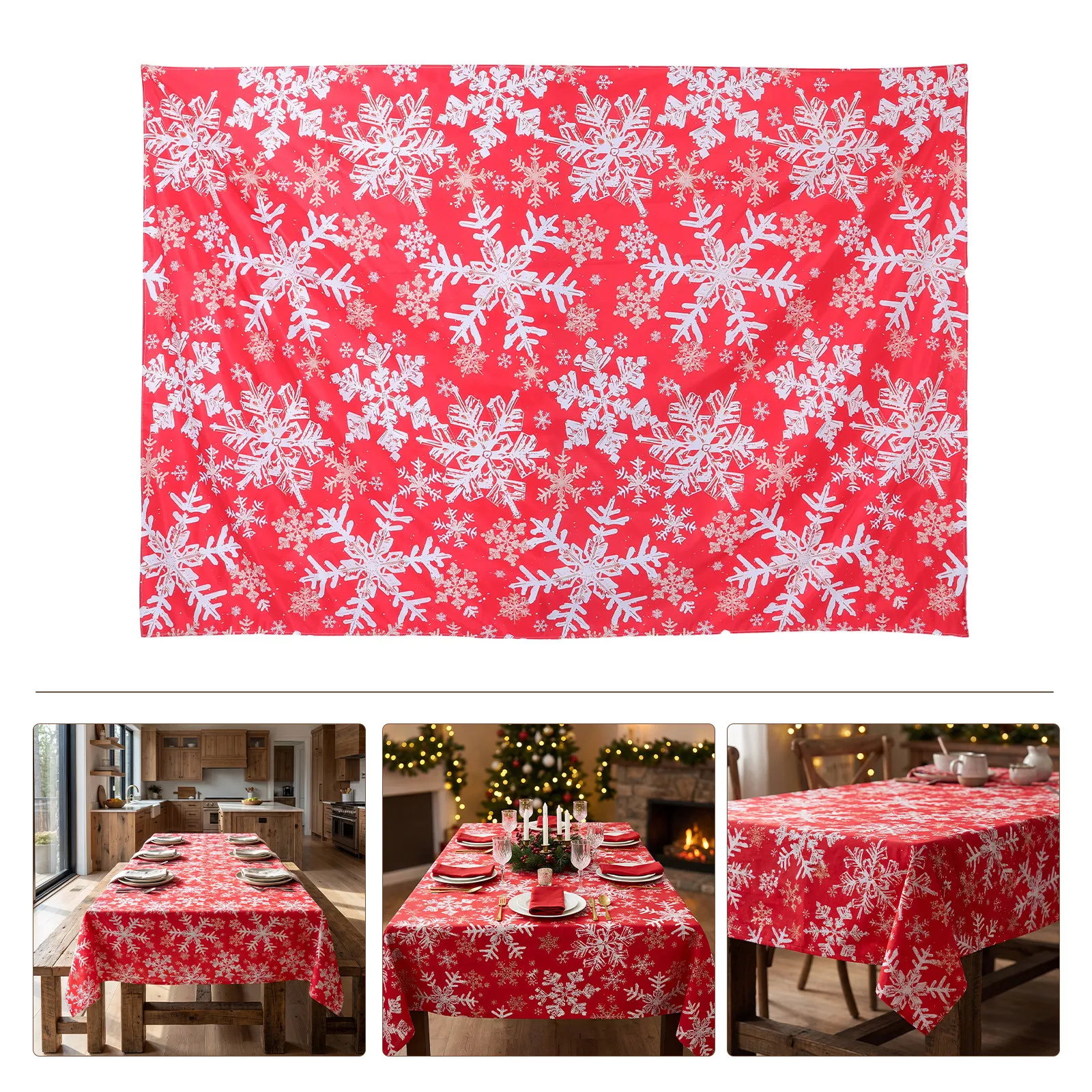 Christmas Snowflake Tablecloth Rectangular Reusable Linen Dining Table Cover for Holiday Party Winter Red 85.8x60