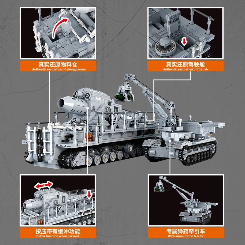 2875 stuks Militaire Karl-Gerat MOC Bouwstenen, Zelfrijdende Mortierwagen Model Bouwspeelgoed voor Volwassenen & Kinderen