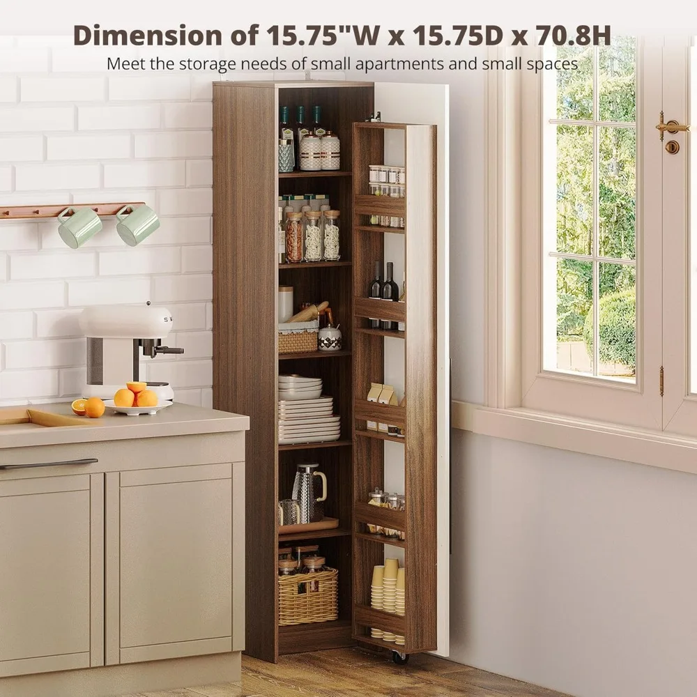 Armoire de rangement pour garde-manger de 70 pouces, garde-manger simple, armoire haute et étroite autoportante avec 11 étagères réglables pour salle à manger