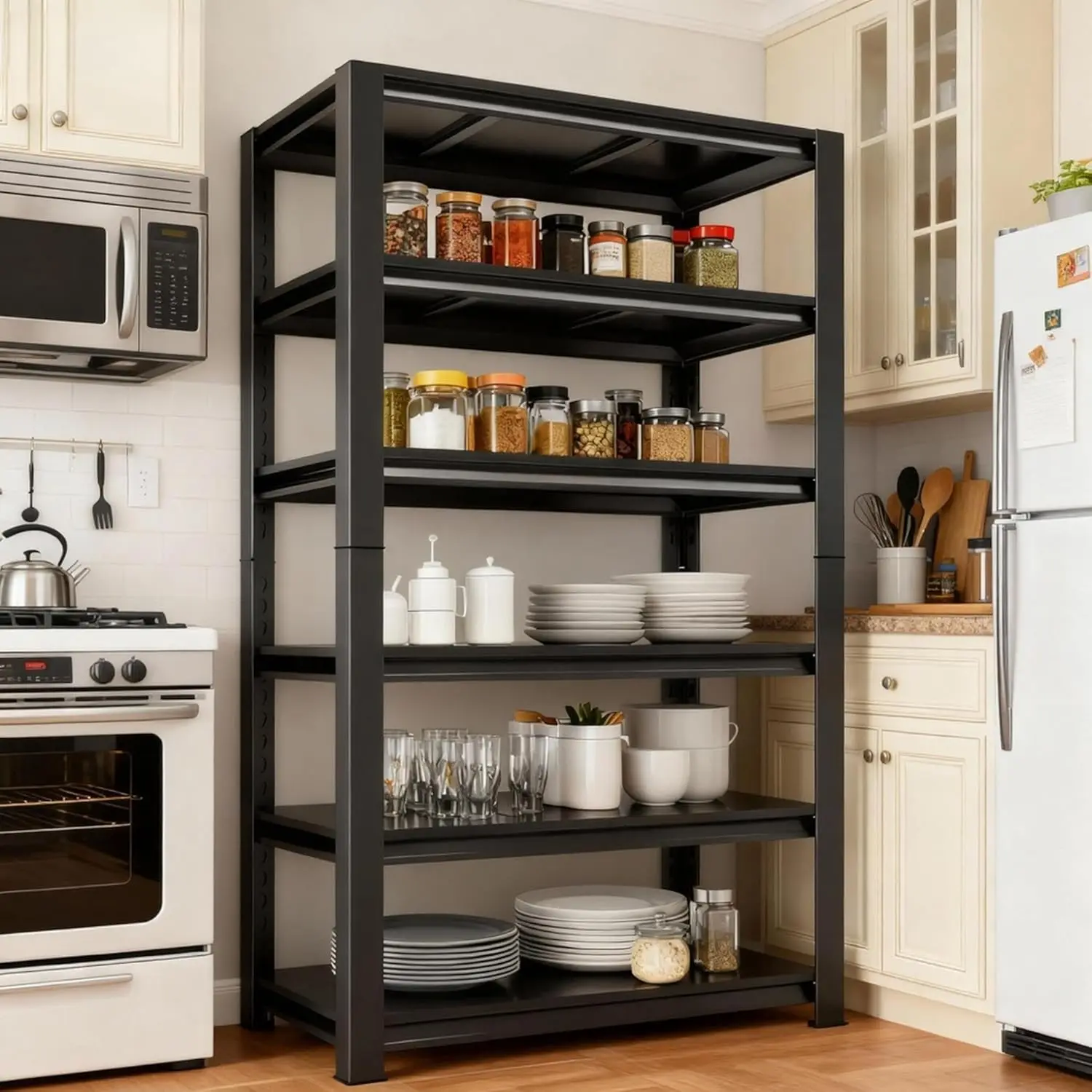 

82"H 6-Tier Heavy Duty Kitchen Shelves, 3000 LBS Capacity, Adjustable Pantry Rack, Black