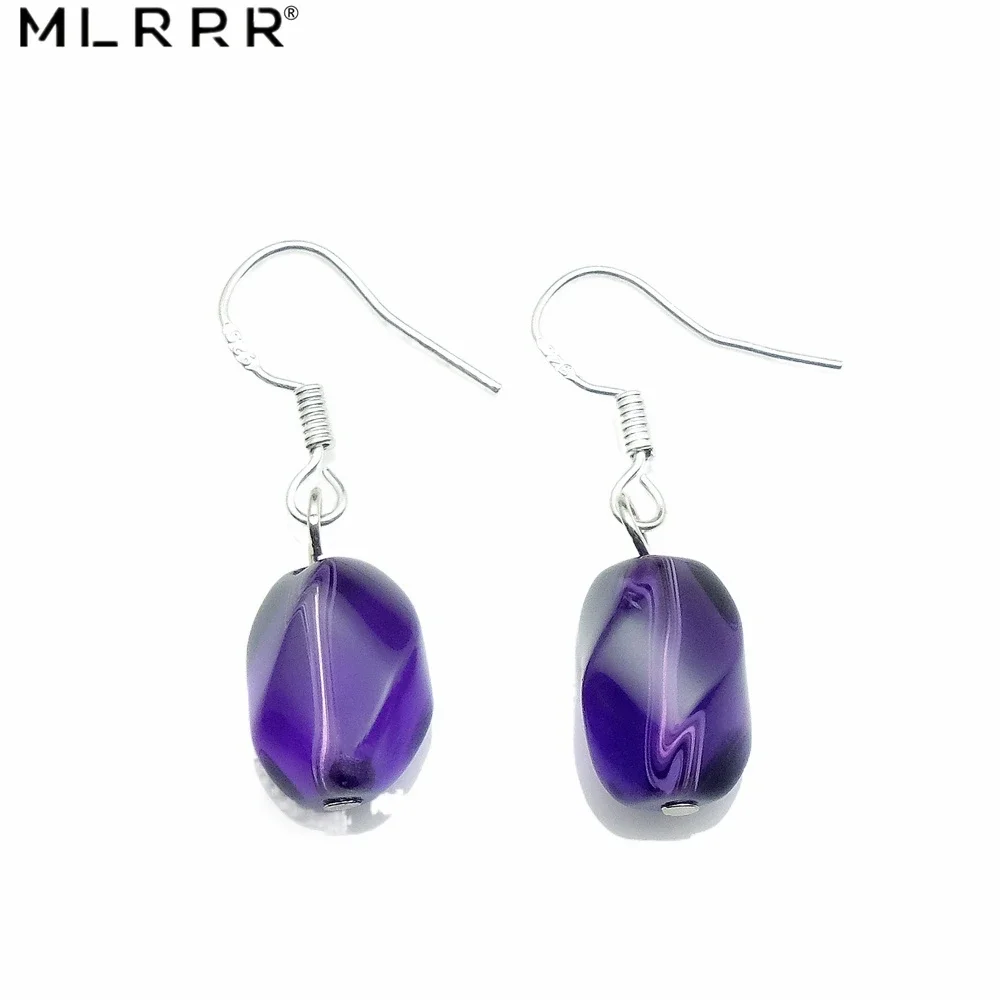 Vintage Classic Natural Stone Jewelry High Quality Simple Amethysts Crystals Pendant  925 Sterling Silver Drop Earrings