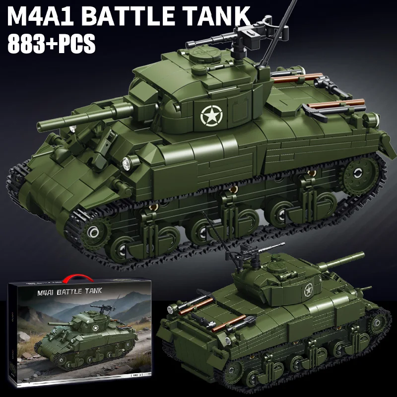 第二次世界大戦-シャーマンm4a1中型戦車-組み立てブロックセット-moc-usa-m4主力戦車-ブロックおもちゃ-男の子-大人向けギフト