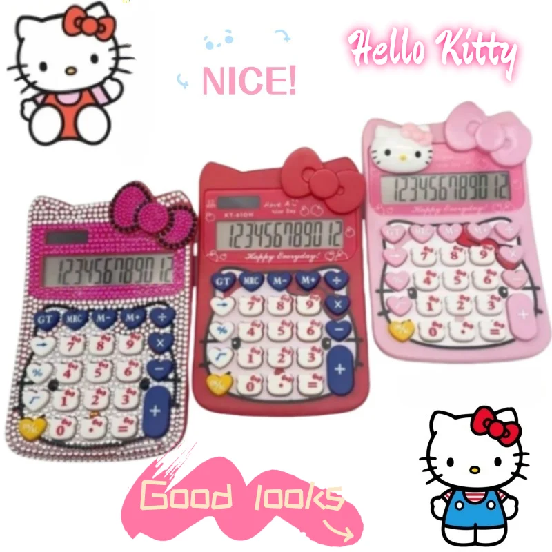Калькулятор творческой личности Hello Kitty, высококачественное сердце девушки с бриллиантами, трехмерный бесшумный калькулятор, подарок студенту