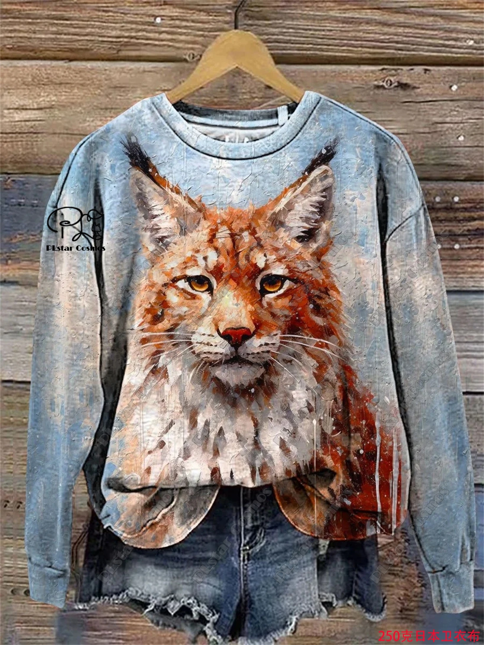 PLstar Cosmos 3D printed animal series cute cat pattern printed women's round neck long-sleeved casual top new model M-8