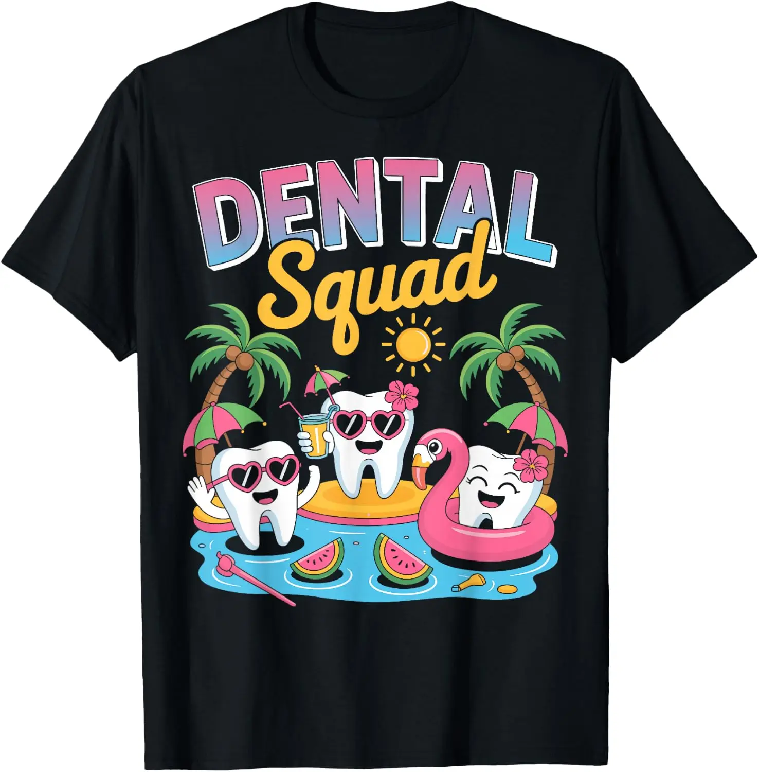 Dental Squad Funny Summer Teeth Dentist Hygienist T-Shirt 100% Cotton Trendy Y2K Short-Sleeve Tee-Soft, Quick-Drying,