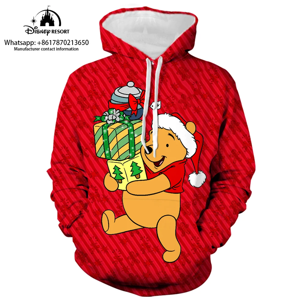 

New Mickey Minnie and Winnie the Pooh Cartoon Christmas Disney Brand Hoodie Women Streetwear Fall Long Sleeve Casual Sweatshirt