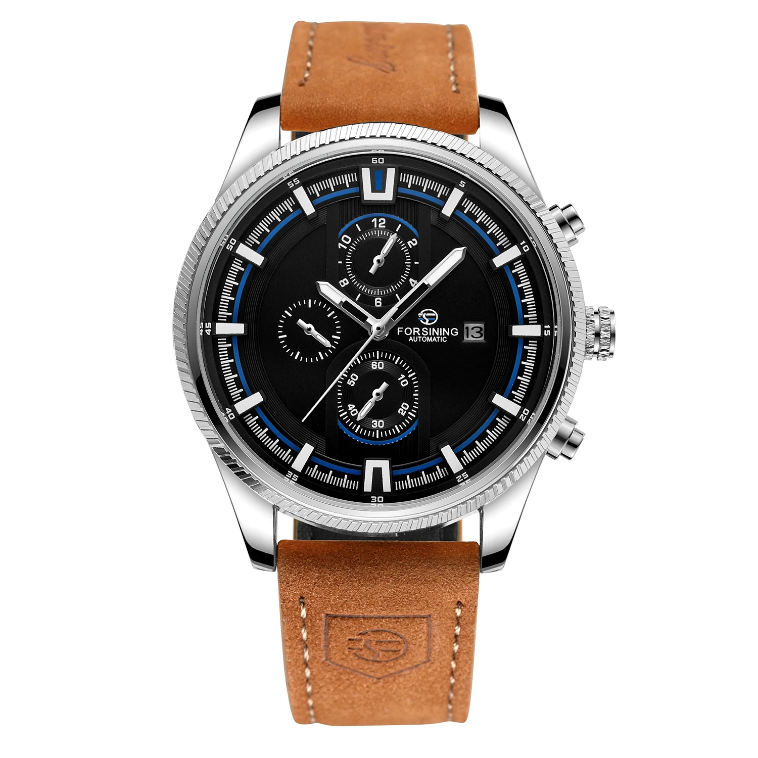 FORSINING Men Automatic Mechanical Wristwatches Leather Strap Sport Watch 3 Sub-dial Top Brand Luxury Skeleton Male Clock Reloj