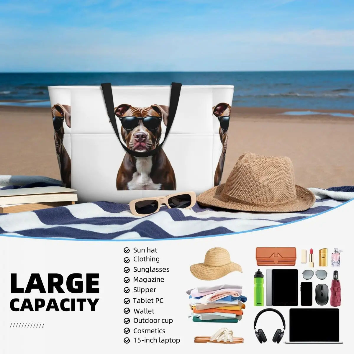 กระเป๋าโท้ทลายพิทบูลสุดเท่ใส่แว่นกันแดด กระเป๋าเดินทางสำหรับเล่นกีฬา ยิม โยคะ กระเป๋าโท้ทใบใหญ่สำหรับผู้หญิง กระเป๋าเดินทาง กระเป๋าฟิตเนส