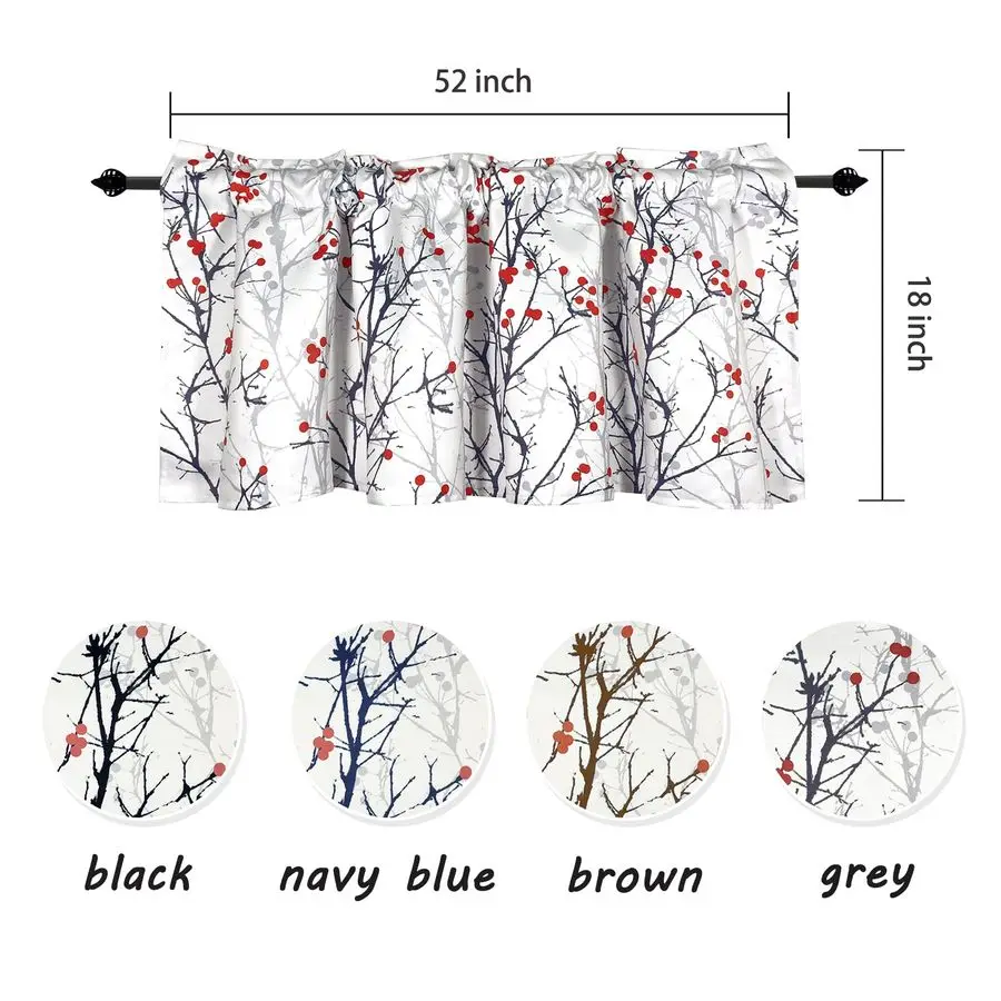 2 Panels Blackout Curtain Valances for Kitchen Windows Tree Branches Printed Short Valances for Bedroom Living Room Bathroom Far