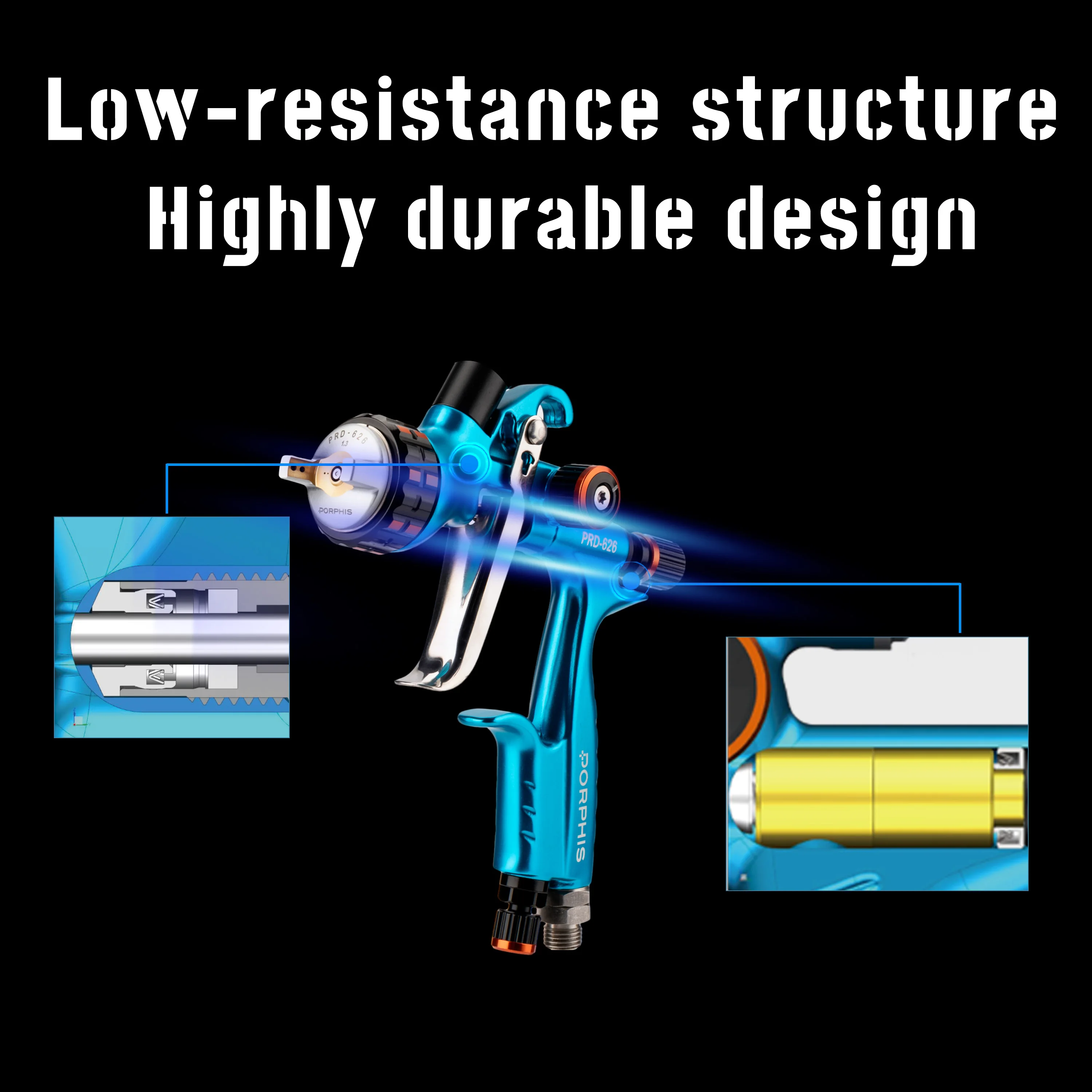 Original PORPHIS HVLP Spray Gun PRD-626 1.3mm Nozzle with 650ml white plastic cup For Car Painting Aerograph Repair Spray Gun