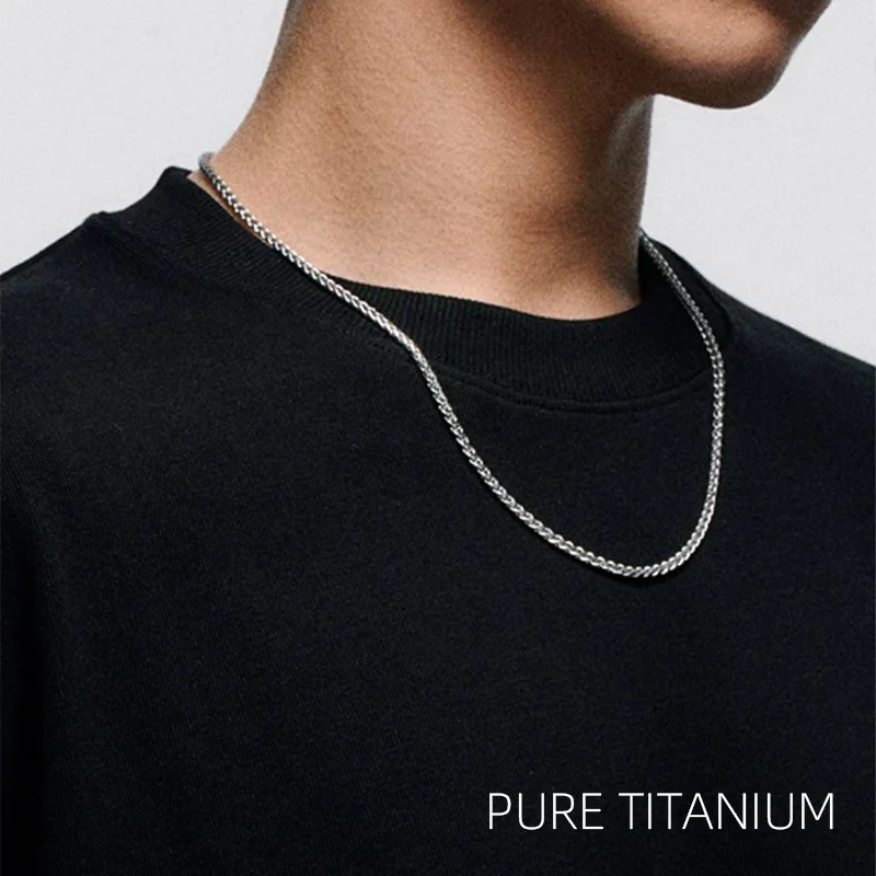 Fashion Pure Titanium Twist Rope Chain Necklaces for Unisex Sensitive Skin 2.8mm Width Braided Chains with Titanium Clasp Buckle
