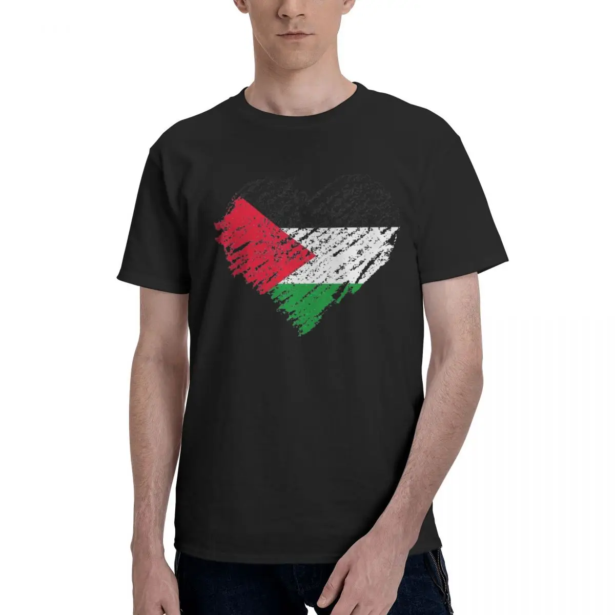 Palestine Palestinian Heart Flag Scribble Men T Shirt Funny Tees Short Sleeve Crew Neck T-Shirts Cotton 4XL 5XL 6XL Tops