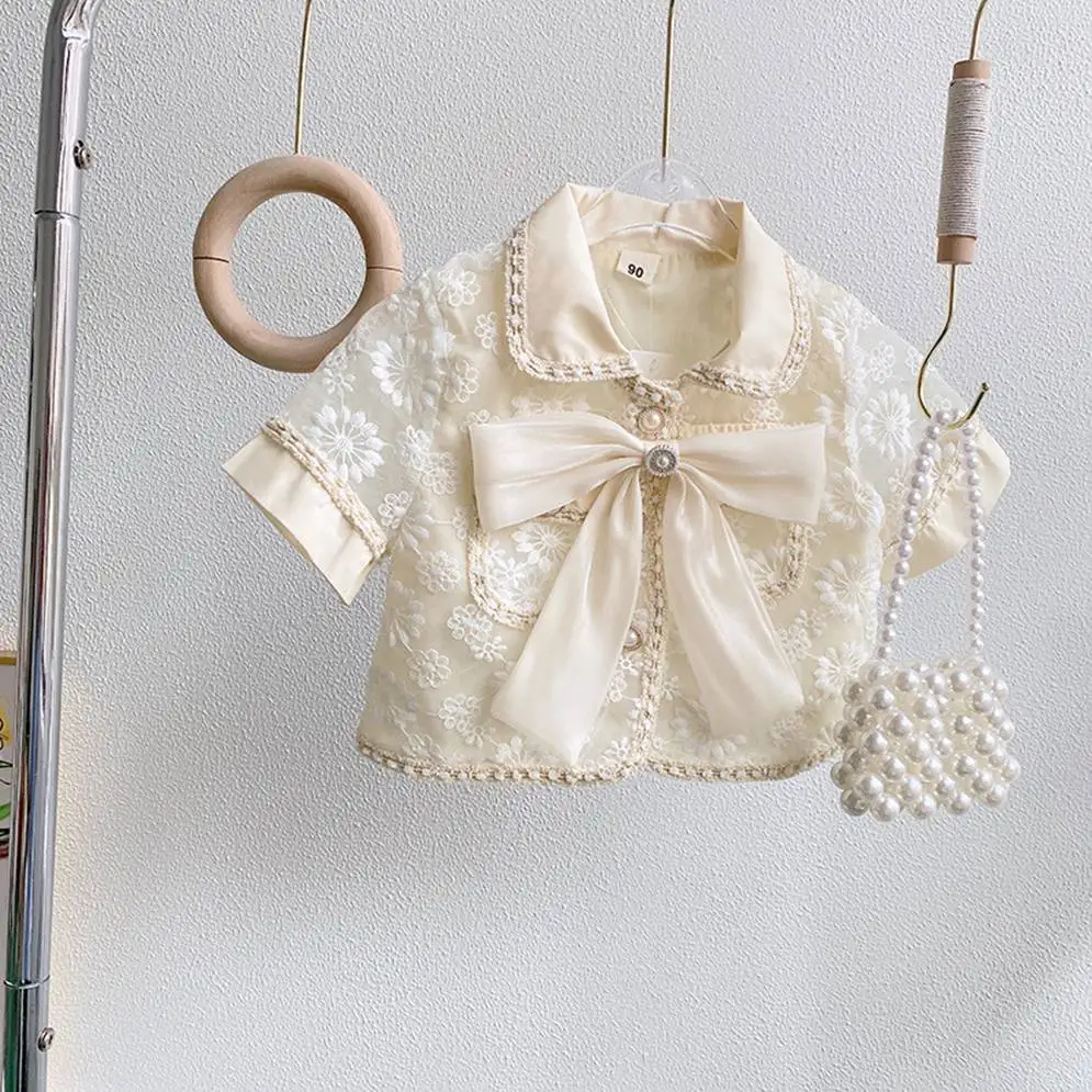 Primavera verão menina conjunto de roupas de bebê malha bowknet princesa 2-7 anos crianças romântico infantil roupas aniversário doce conjunto