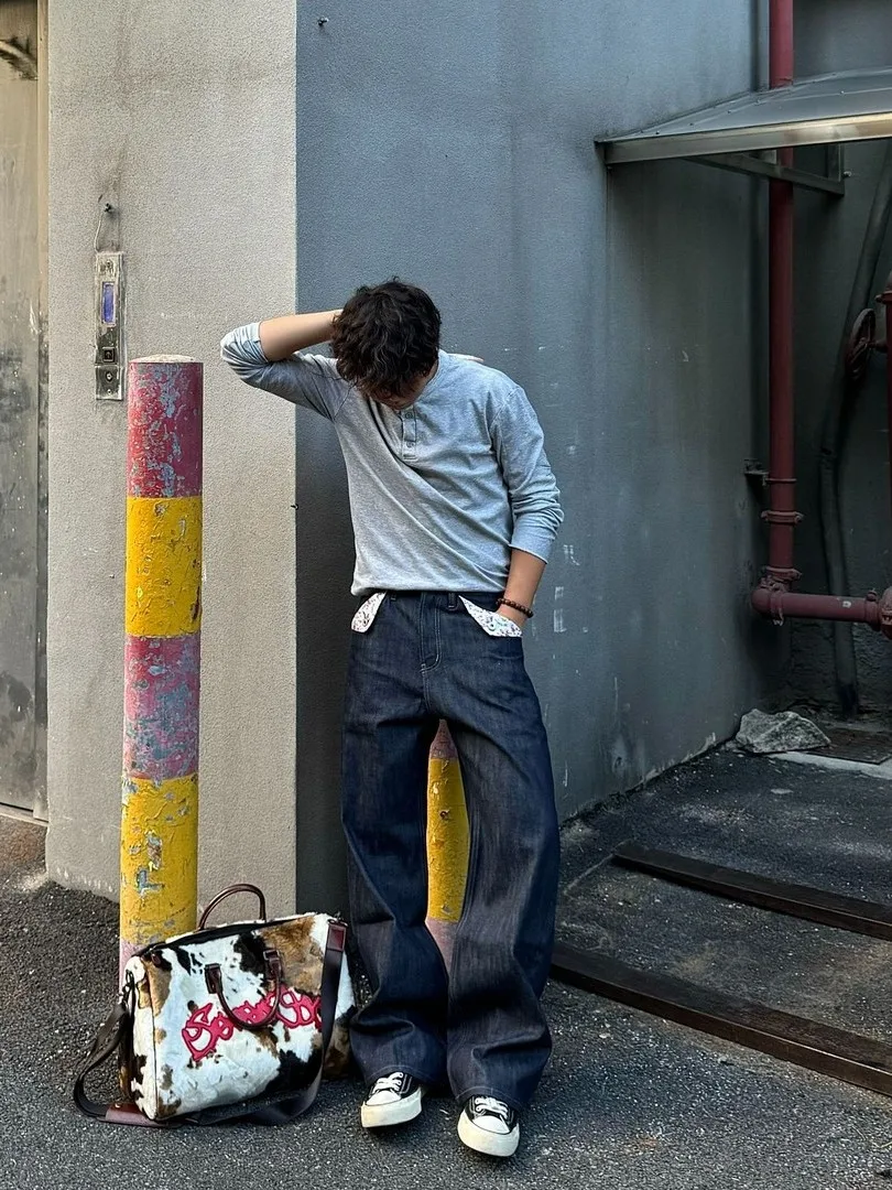 

Мужские джинсы Ele с вышивкой и цветочным узором, свободного кроя, со средней посадкой, прямые штанины, повседневные, из хлопкового денима, модные, для весеннего гардероба