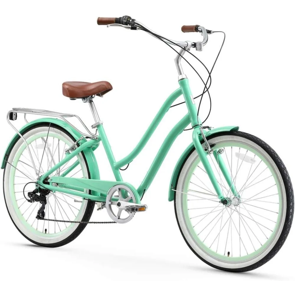 

EVRYjourney Women's Beach Cruiser Bike, Step Through Hybrid Bicycle, 24 or 26 Inch Wheels, Multiple Speed Options