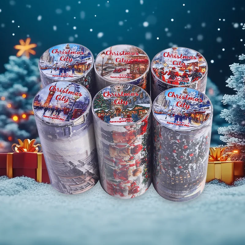 1 rolo/2 rolo de fita washi de fundo de tamanho grande da série cidade de natal 6 estilos perfeitos para suprimentos de colagem de decoração