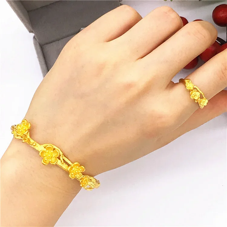 Fashion Copper Plated Vietnamese Sand Gold Open Rose Bracelet Women's Imitation Gold Color free Wedding Jewelry