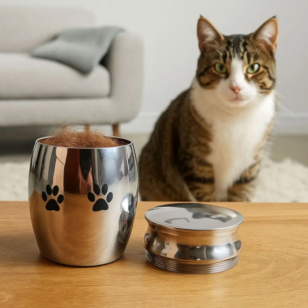 

Stainless Steel Pet Cremation Urns Dustproof Puppy Paw Pattern Ash Memorial Container with Lid Waterproof Pet Memorial Urn