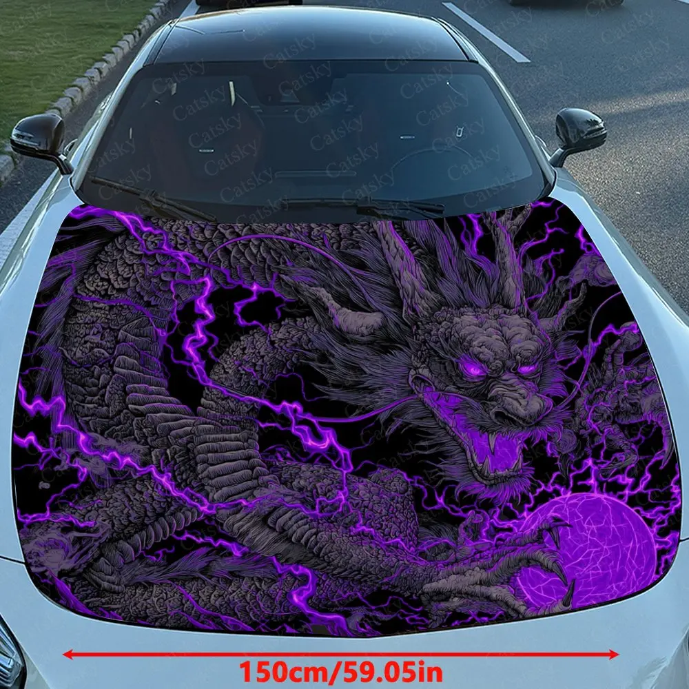 Purple Evil Dragon Car Hood Decal - Durable Self-Adhesive PVC Sticker For Cars, Motorcycles, And Trucks,Vehicle Hood Decoration
