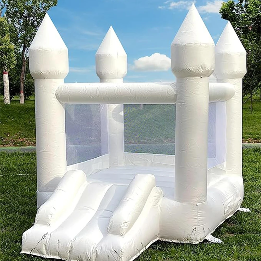 

wholesale Bounce House 6FTx8FT White Bounce House with Slide Air Blower jumping Family Backyard Bouncy Castle Idea for Kids free