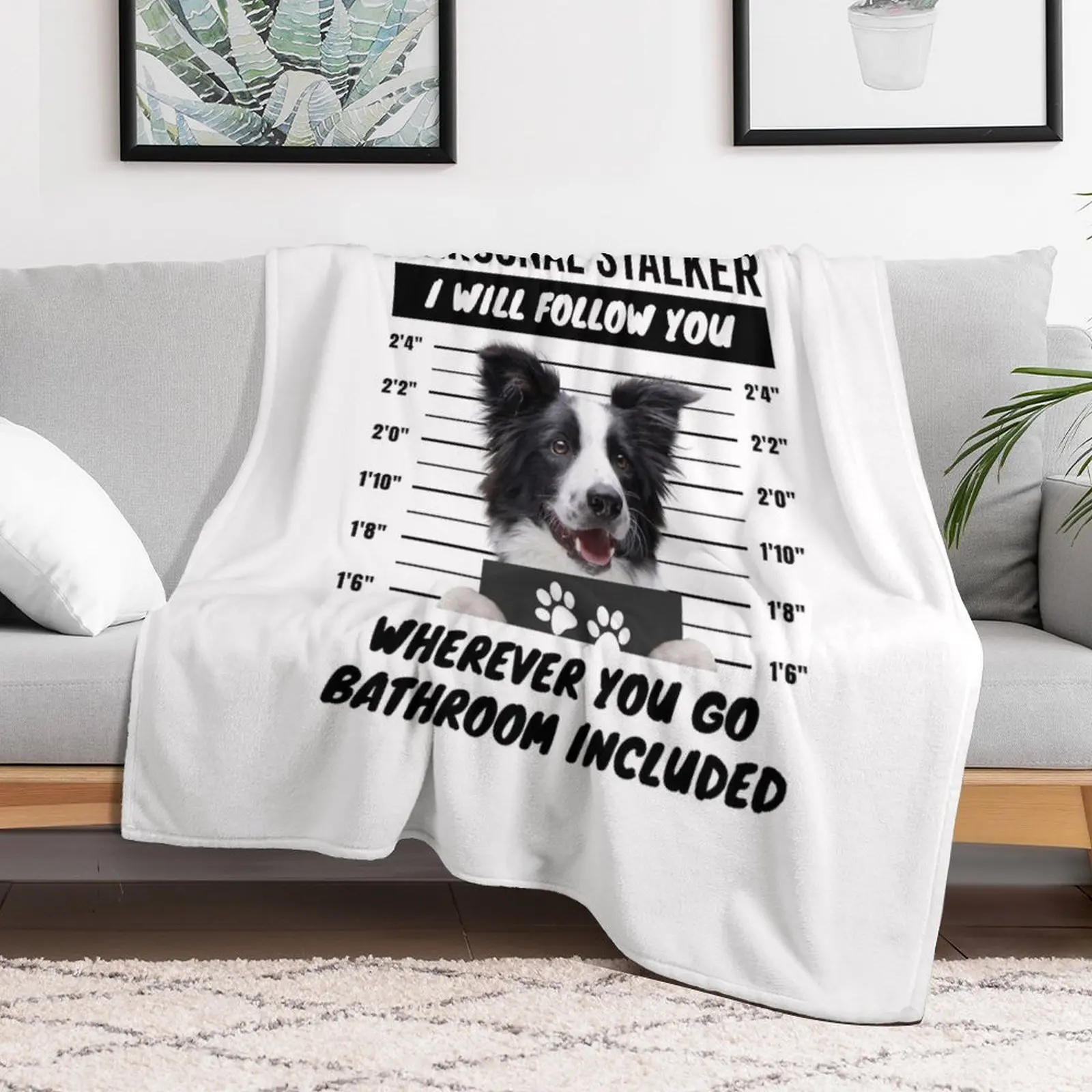 Personal Stalker Dog a?? Black and White Border Collie Throw Blanket Nap Flannel Blankets