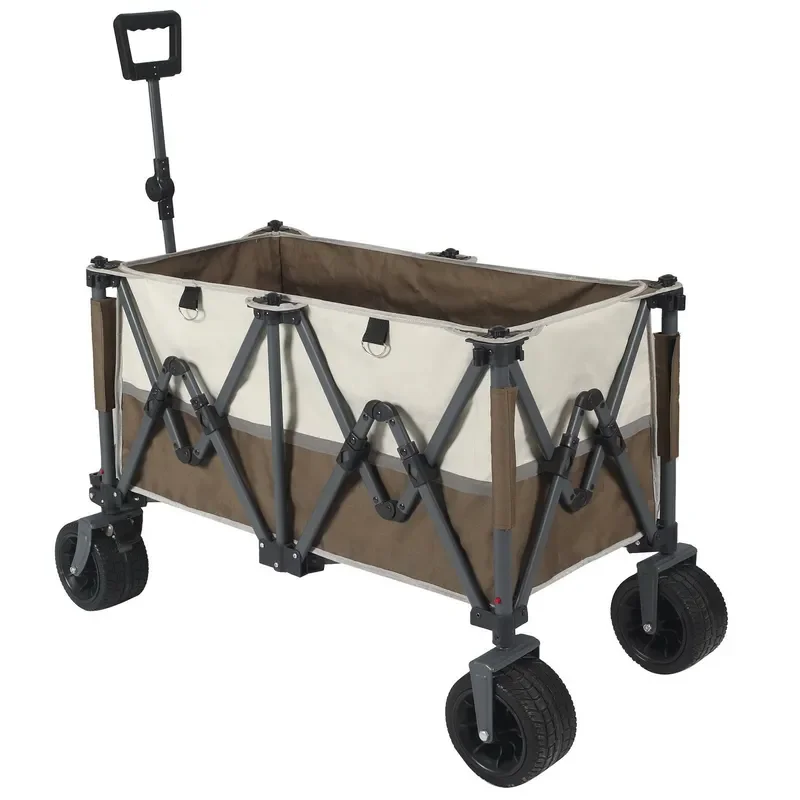 Portable Folding Camping Wagon with Multi Pockets Outdoor Picnic Cart Heavy Duty Collapsible Trolley for Beach Garden