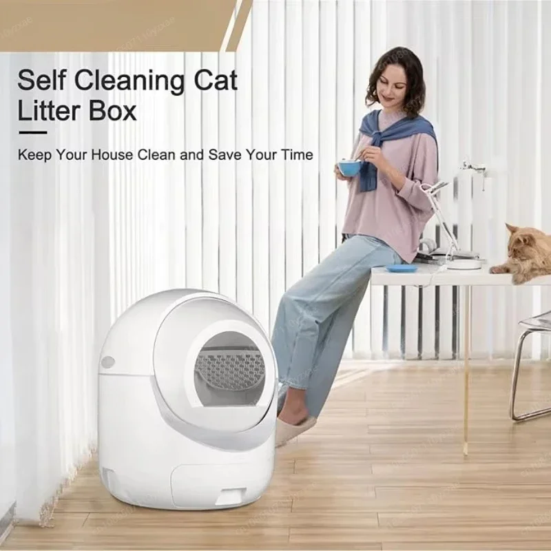 APP Control Smart Self-Cleaning Cat Litter Box, Odor Removal Safety Protection Scoop-Free Automatic Litter Box