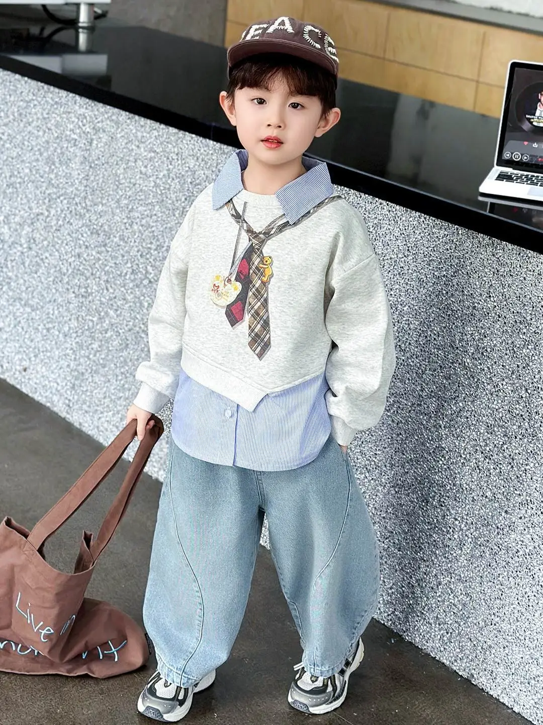 

Spring Autumn Boys Set Casual Sweatirt Haome Baby Jeans Two Piece Suit Trendy Clothes Cotton Fabric Long Sve