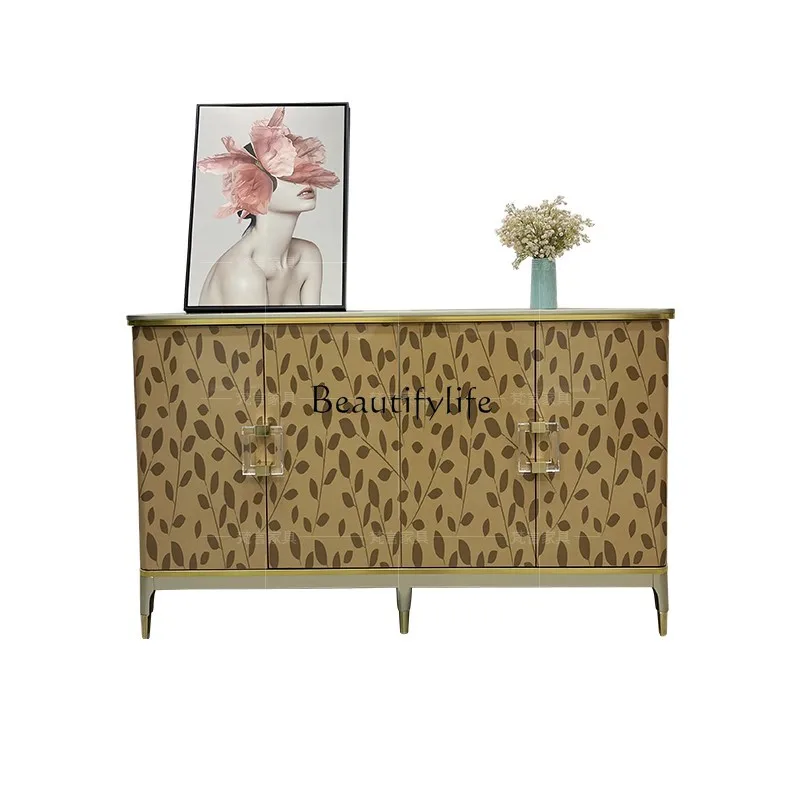 

*American light luxury dining side cabinet French all solid wood entrance living room locker