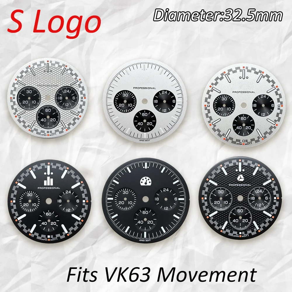 شعار S Super Ba بقطر 32.5 مم مع توقيت مضيء متعدد الوظائف ومقرص 6 سنون متوافق مع ملحقات ساعة الحركة VK63