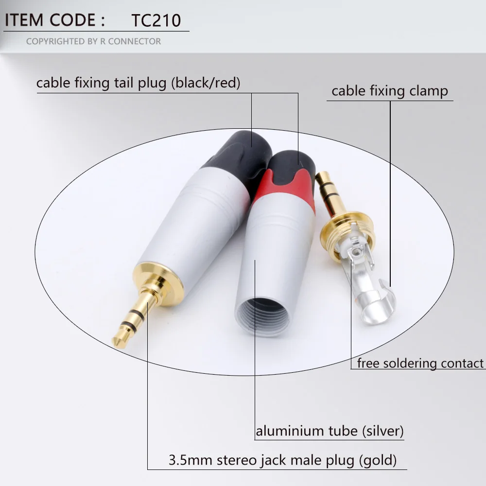 8pcs/4pairs 3.5mm jack connector 3poles gold plated jack 3.5mm audio connector max. 6mm wires red + black color