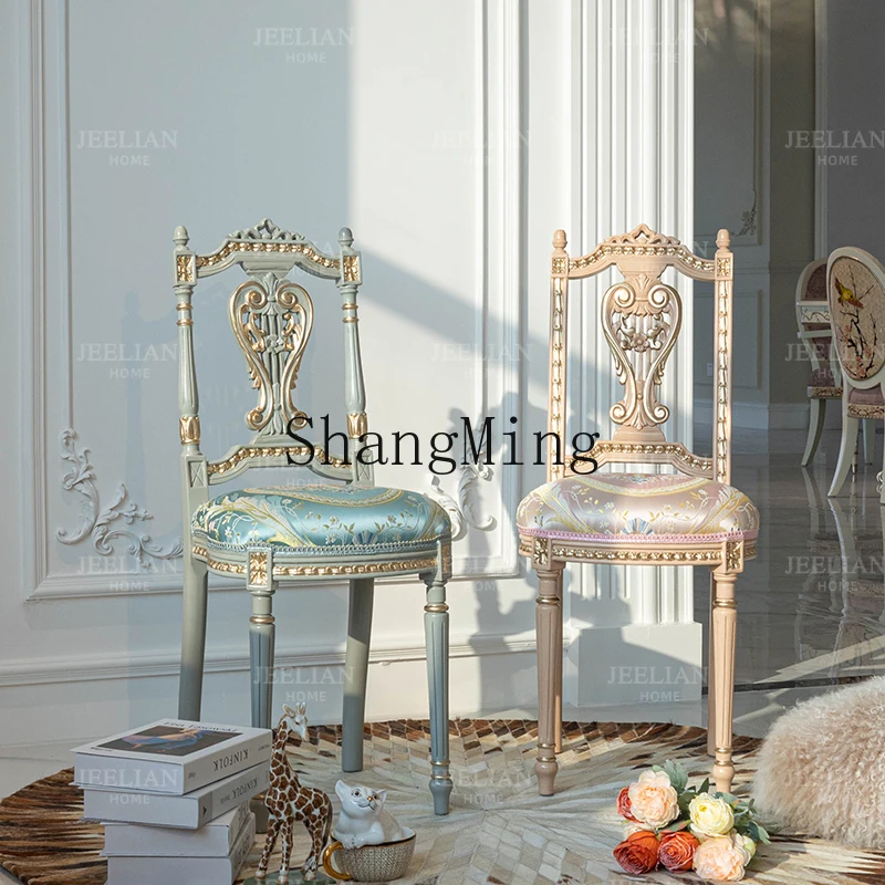 

SM Home Premium Solid Wood Hand Carved Book Desk Chair Home Dressing Leisure Chair