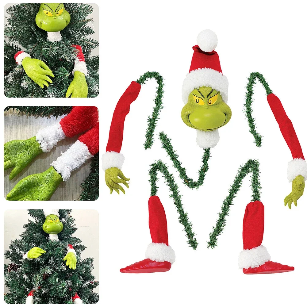 

5PCS/Set Stole Stuffed Stuck Topper Garland Ornament Grinch Tree Topper Decor Xmas Elf Body Tree Decoration for Christmas Tree