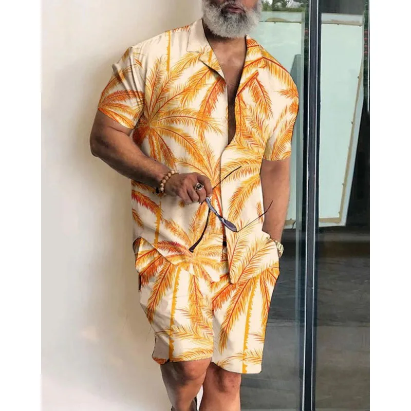Summer Beach Style Men's Shirt Set Casual Oversized Hawaii Suit 3d Printed Short Sleeve Shirt+Shorts 2pcs Set Holiday Streetwear