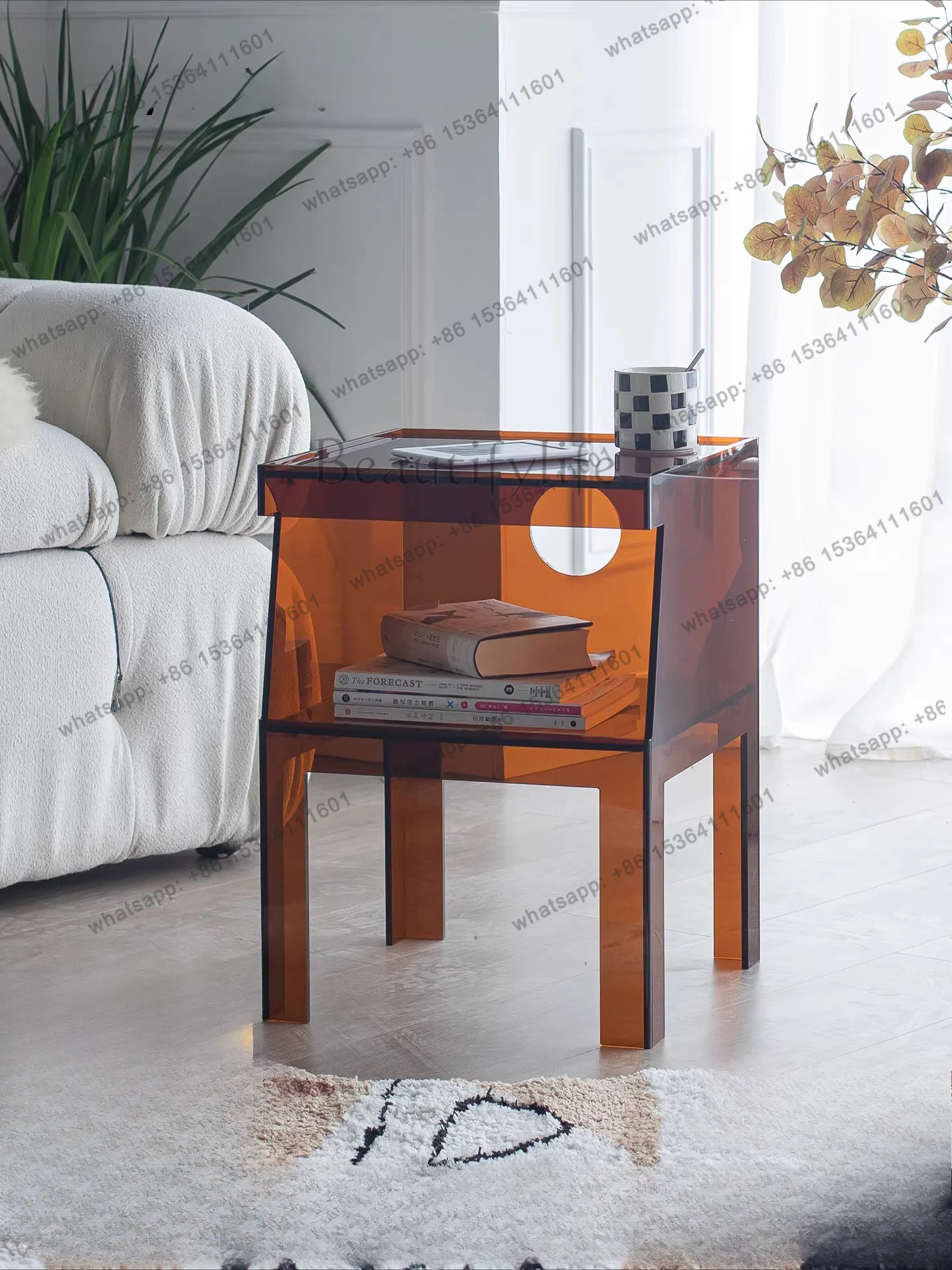 

Nordic transparent light luxury bedroom bedside table acrylic side table storage locker sofa side cabinet wabi sandy wind