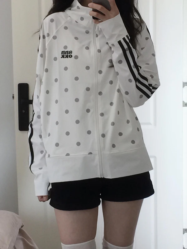 

Retro American Polka Dot Letter Three Bars Cool Sensation Sun Protection Clothing Women Summer Loose UV Protection Jacket